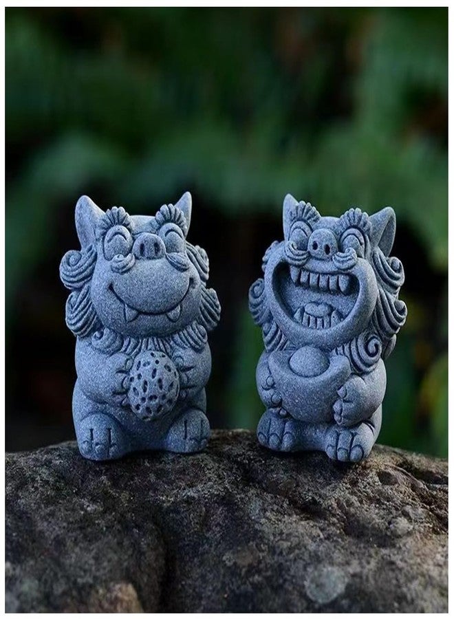livelyfish Fish Tank Fu Foo Dogs Statues A Pair of Asian Japanese Bonsai Figurines Sandstone Lion Sculpture for Aquarium, Garden Decorations, S - Image 1